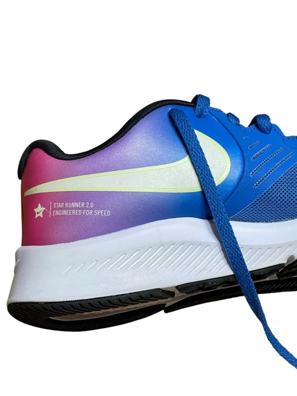 Nike Star Runner 2.0 Youth Blue Running Shoes Size 4Y Gradient Pink Heel Lightwe